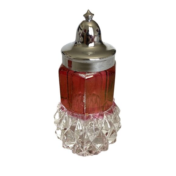 VTG Indiana Glass Co Rubby Red Kings Crown Diamond Point Salt Pepper Shakers - Picture 4 of 6